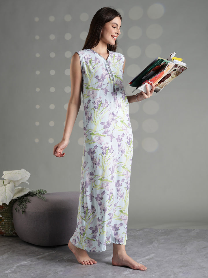 Pastel mint soft sleeveless nightgown for women online