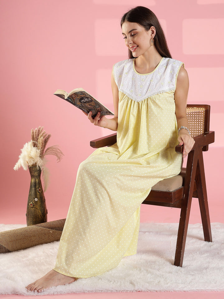 Lemon yellow soft cotton sleeveless sleepwear for women