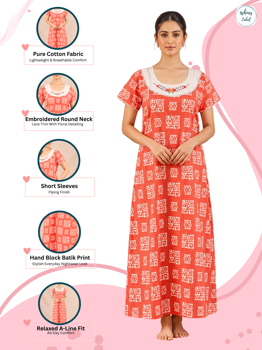 Pure cotton batik print nighty dress for women online