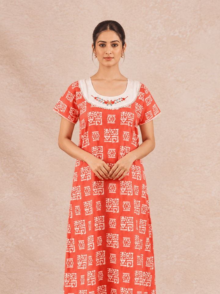 Pure cotton batik print nighty dress for women online