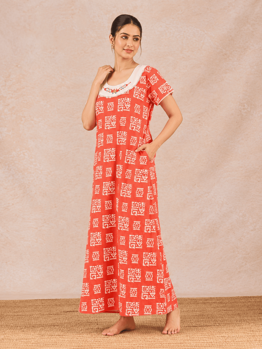 Pure cotton batik print nighty dress for women online