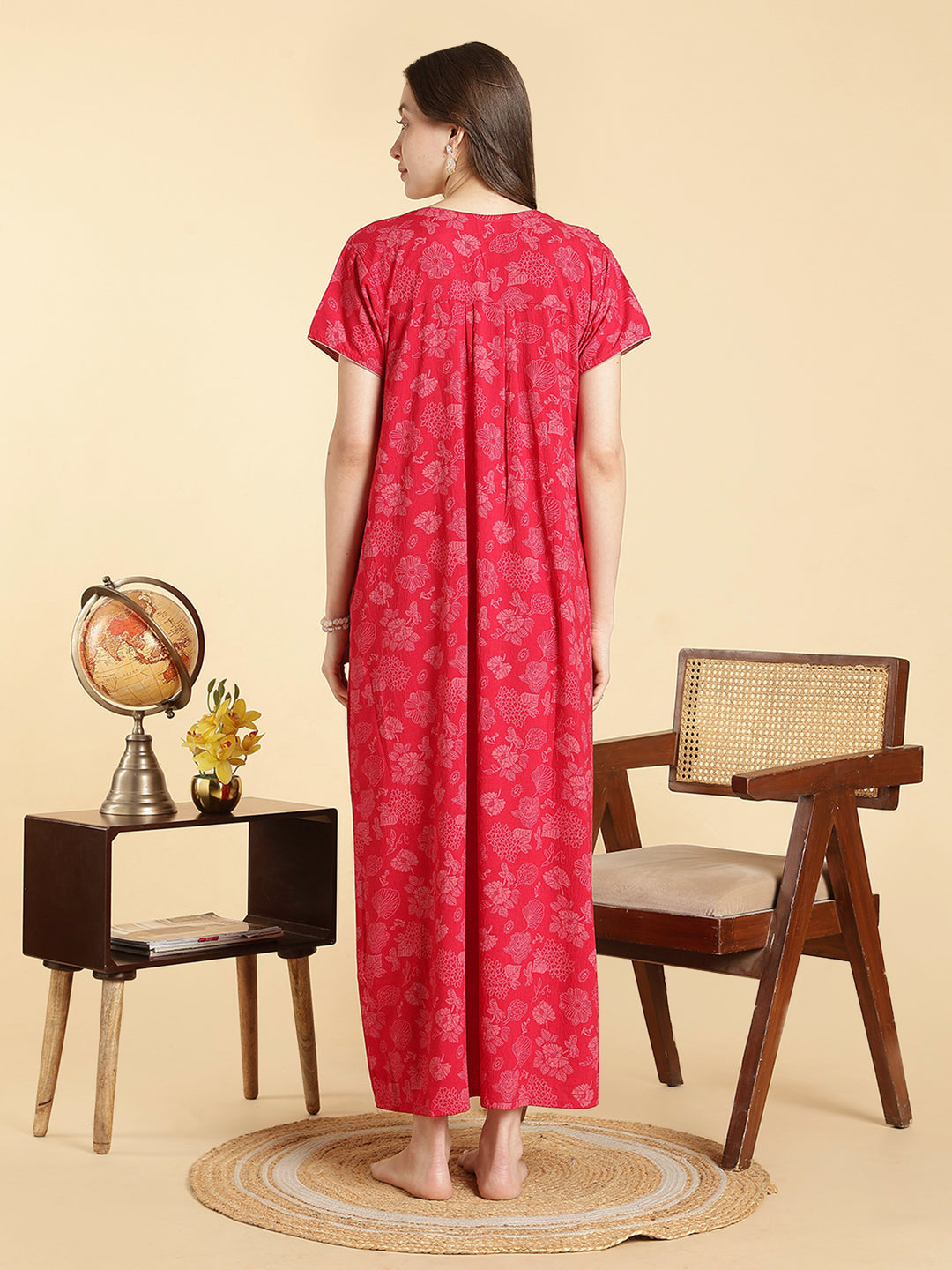 Soft crush cotton serene rose floral a line nighty for women