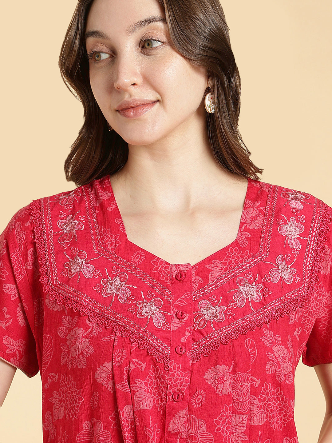 Soft crush cotton serene rose floral a line nighty for women