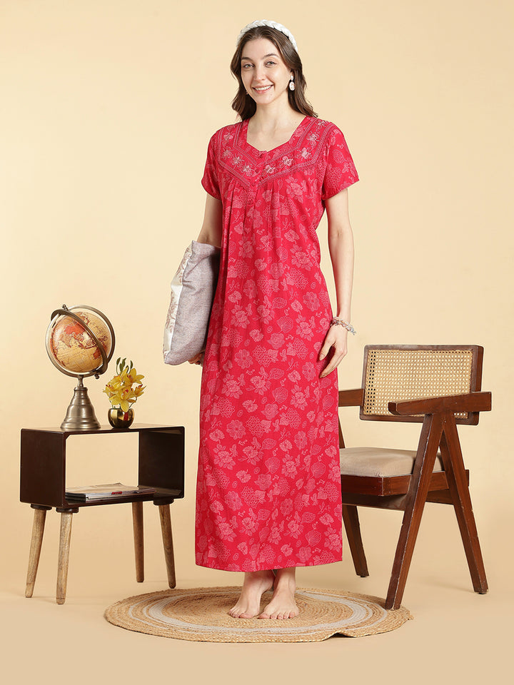Soft crush cotton serene rose floral a line nighty for women