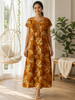 Petal Mustard Floral Print Designer Nighty for Women Relaxed Fit