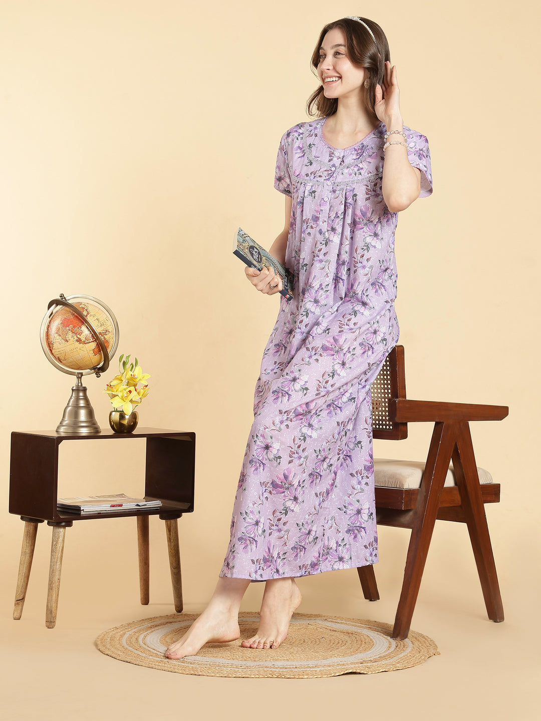 Lavender hakoba cotton blend summer nightdress for women