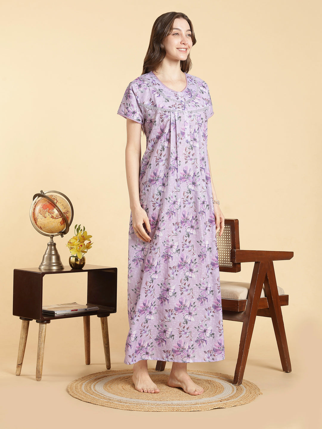Lavender hakoba cotton blend summer nightdress for women