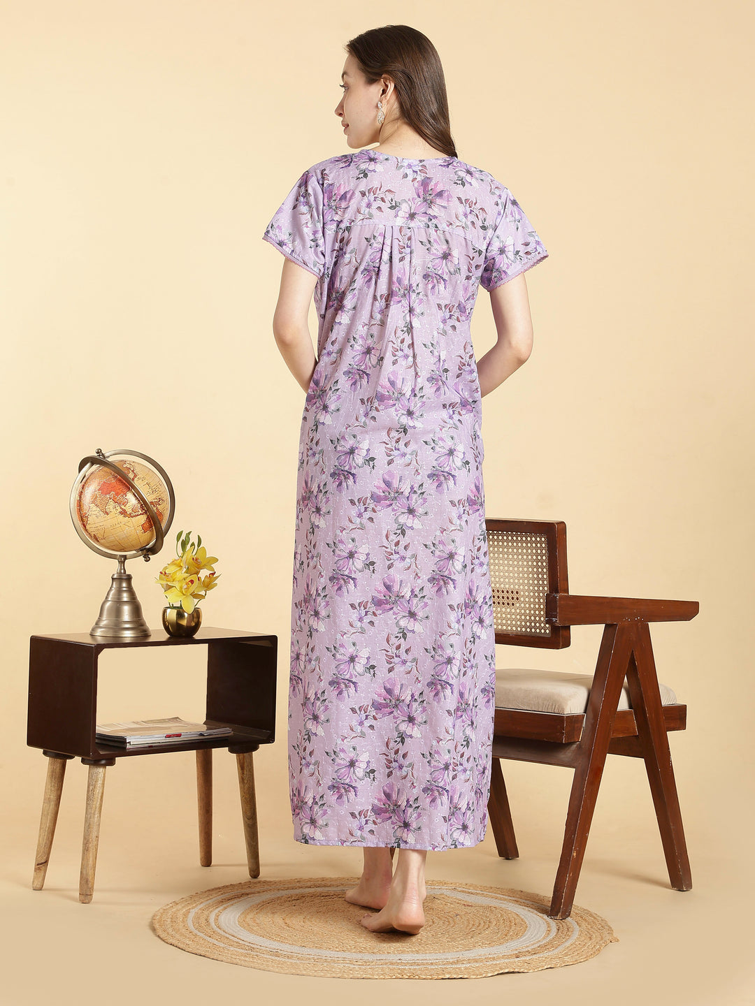 Lavender hakoba cotton blend summer nightdress for women