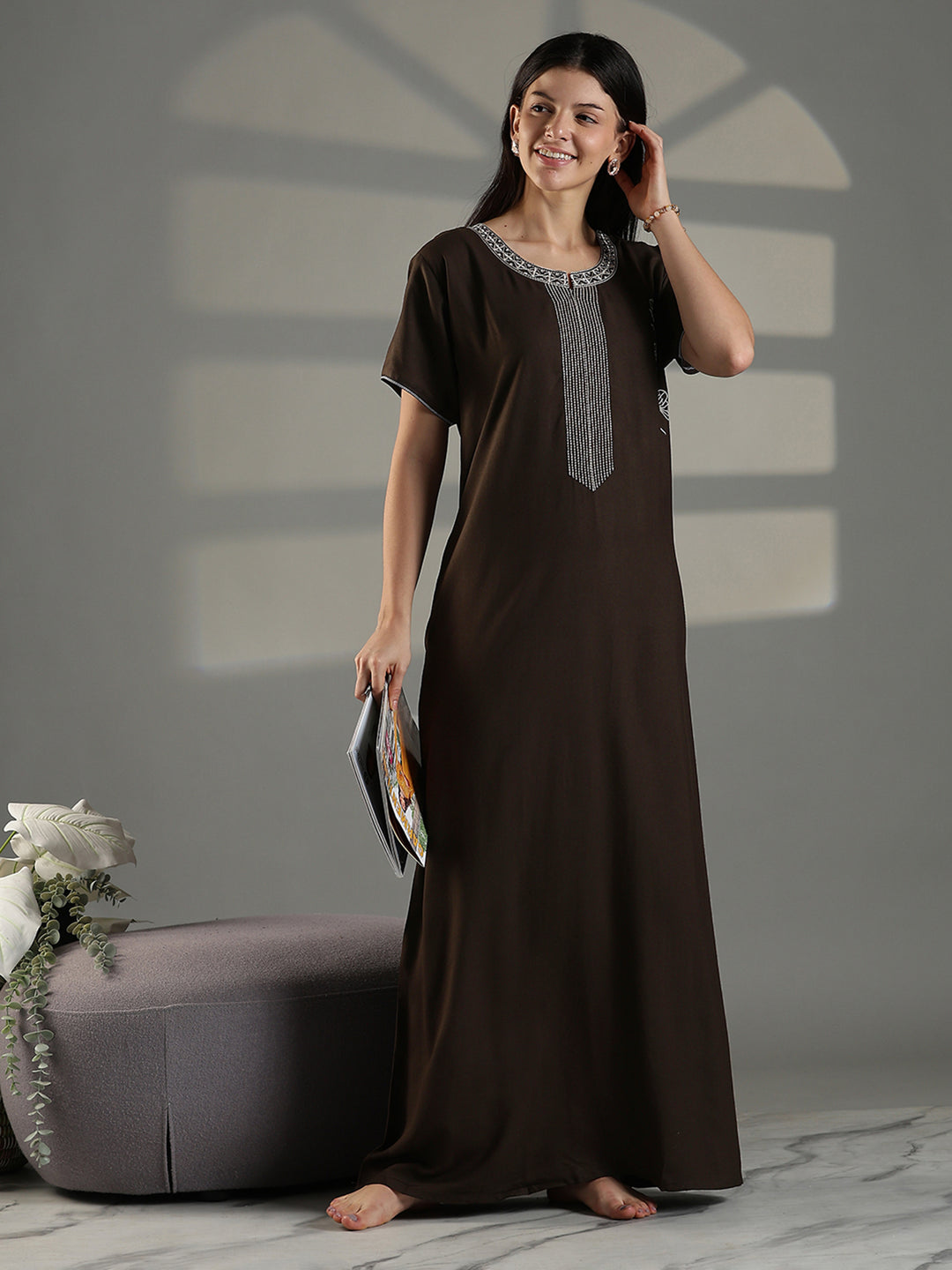Olive green cotton blend soft summer nightwear for women
