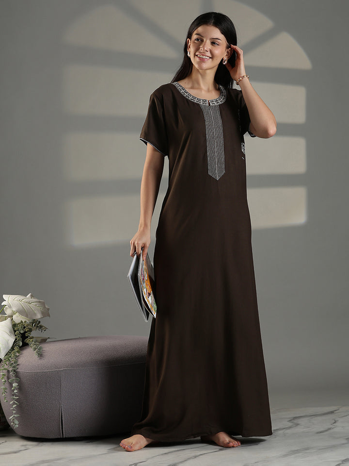 Olive green cotton blend soft summer nightwear for women
