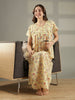 Yellow Floral Pure Cotton Chikankari Designer Nightdress for Women