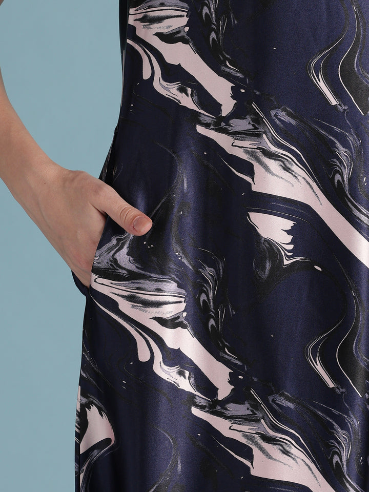 Luxe designer satin nighty for women with swirl prints