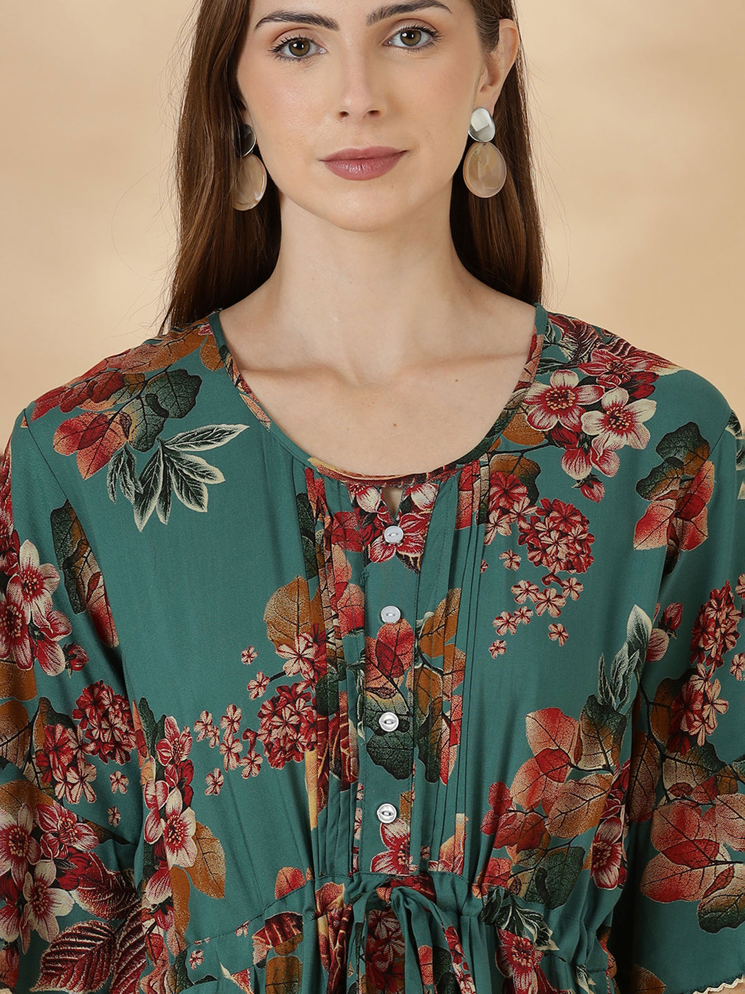 Teal green frock style comfortable nighty for women In rayon