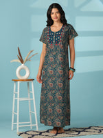 Teal Paisley Print Pure Cotton Designer Nighty