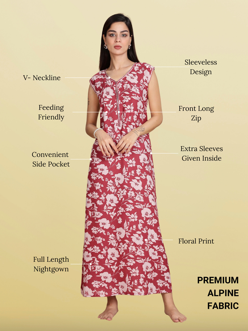 Classy teal red sleeveless nighty dress for women