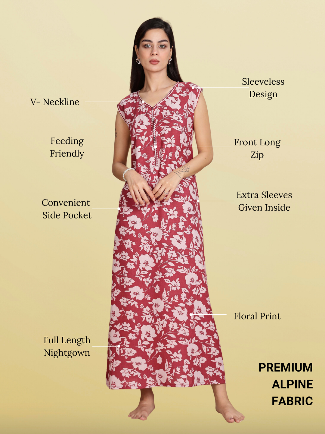 Classy teal red sleeveless nighty dress for women