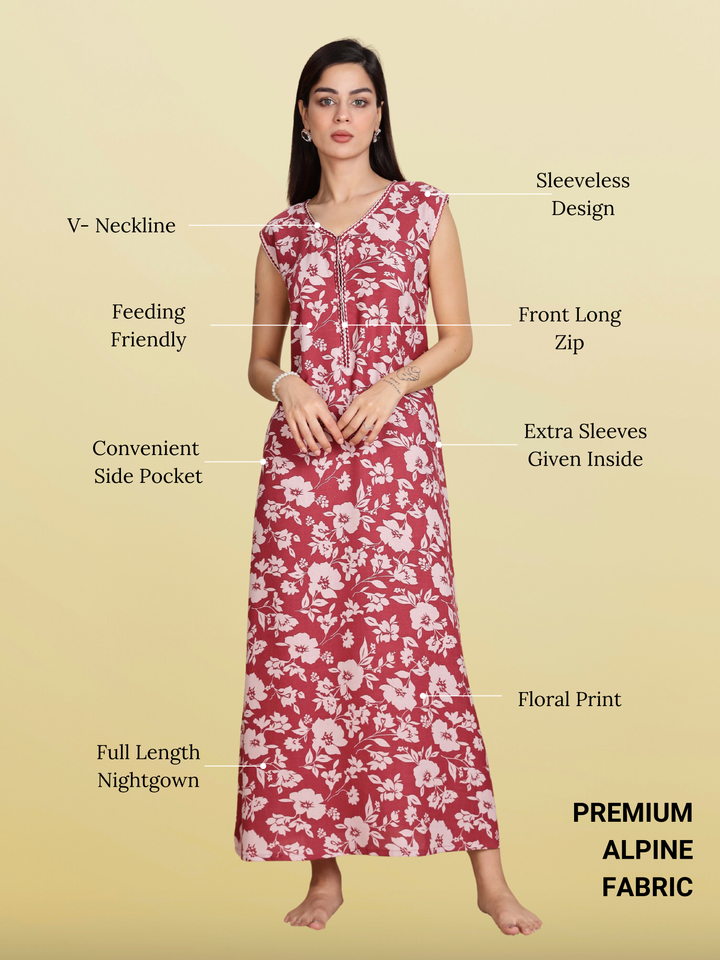 Classy teal red sleeveless nighty dress for women