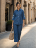 Light Blue Pure Cotton Denim Wash Co Ord Set for Women
