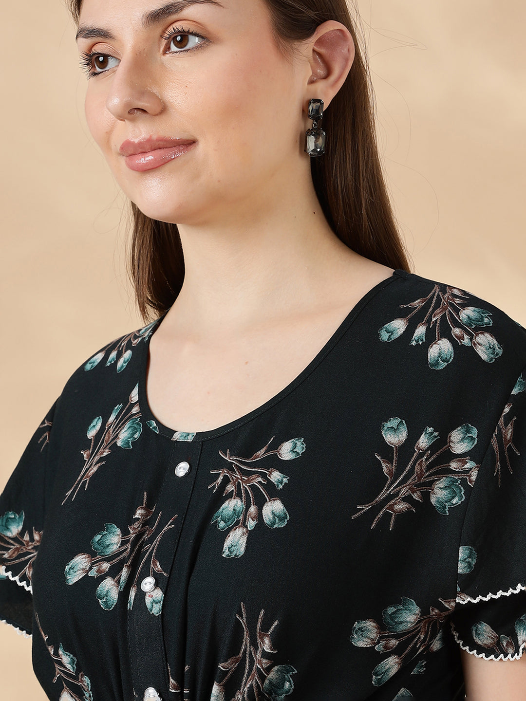 Tulip green floral alpine nighty dress for women In India