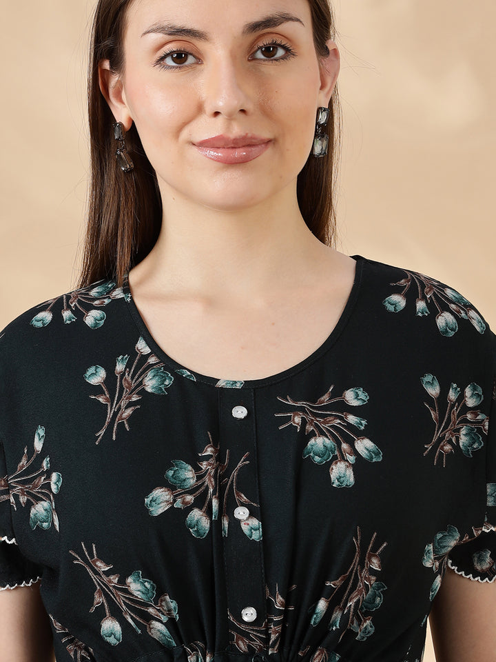 Tulip green floral alpine nighty dress for women In India