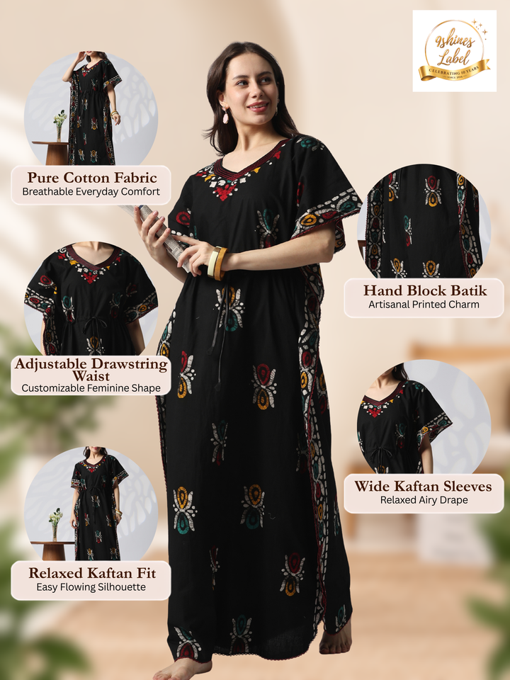Pure cotton batik print kaftan nighty for women online