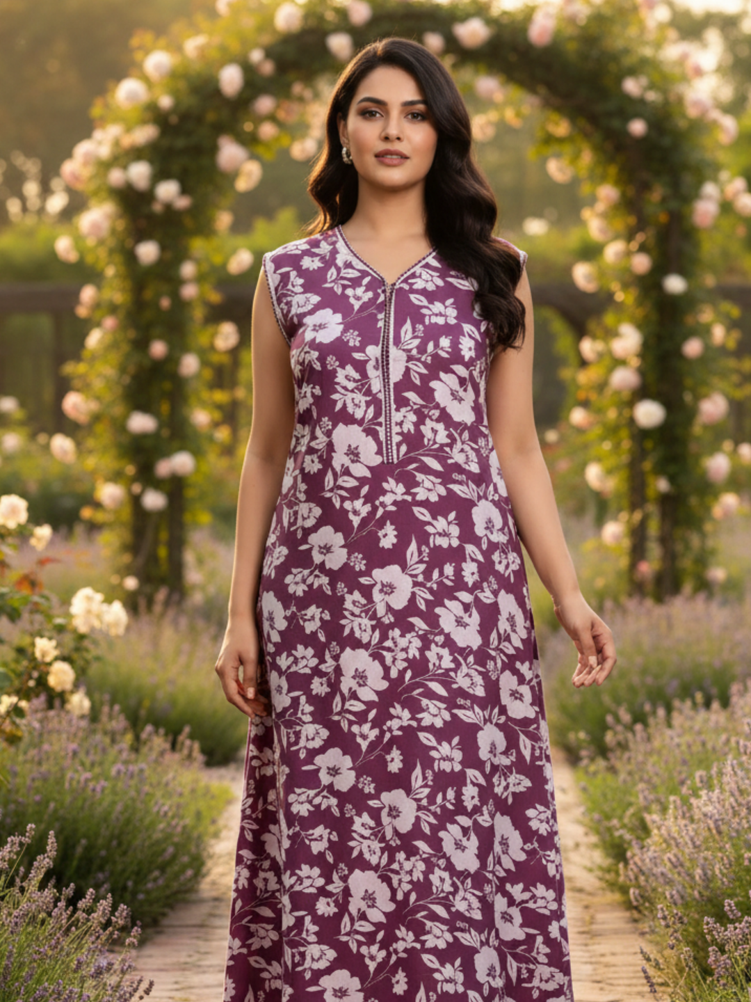 Teal violet sleeveless nighty dress for women