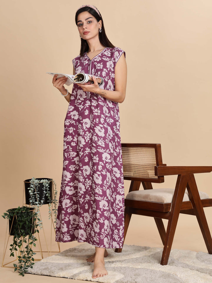 Teal violet sleeveless nighty dress for women