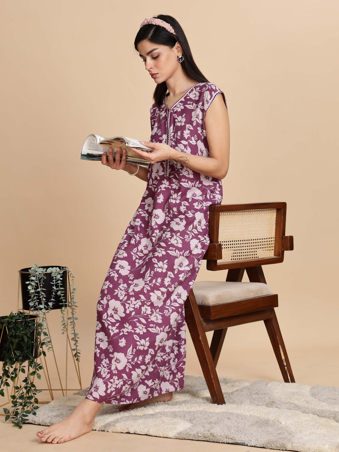 Teal violet sleeveless nighty dress for women