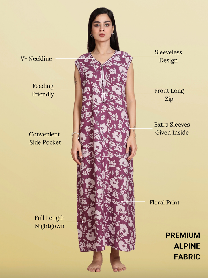 Teal violet sleeveless nighty dress for women