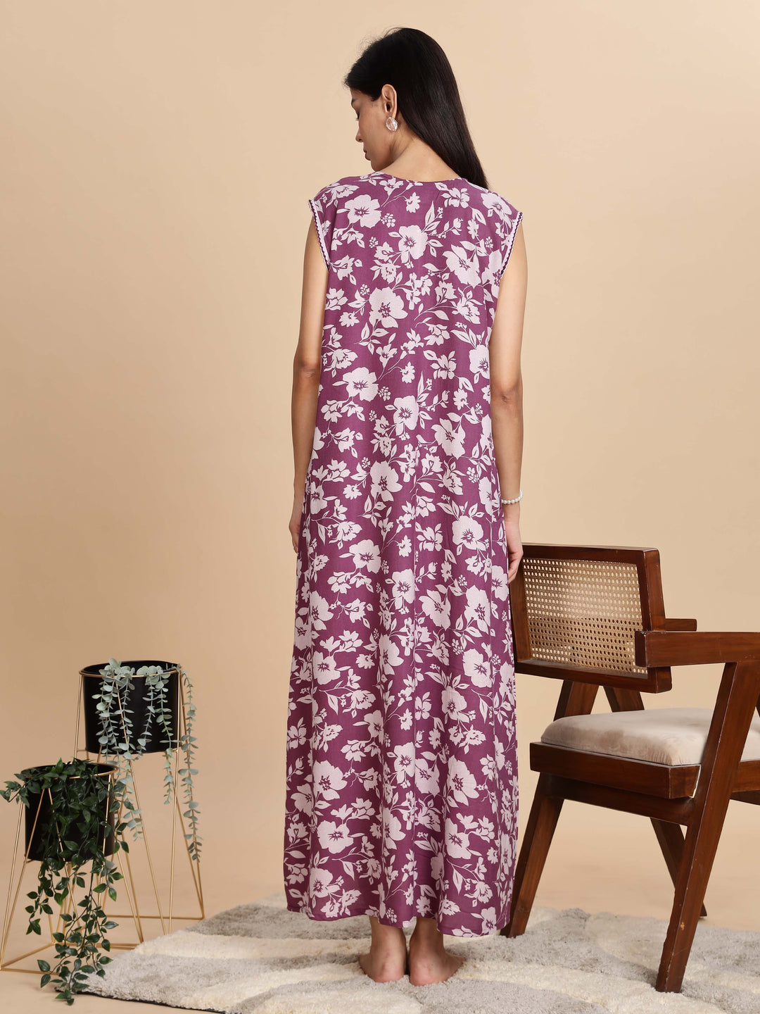 Teal violet sleeveless nighty dress for women