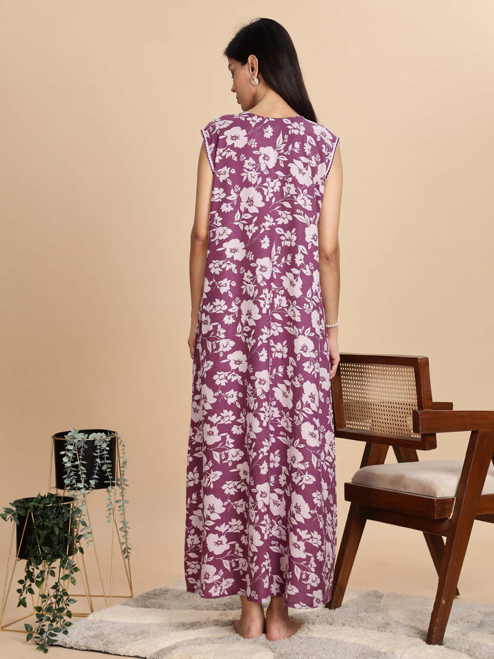 Teal violet sleeveless nighty dress for women