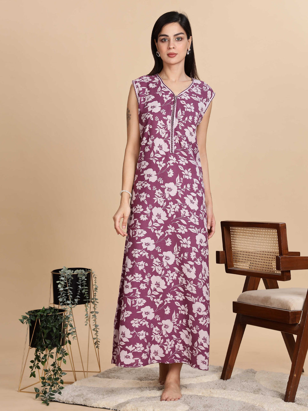 Teal violet sleeveless nighty dress for women