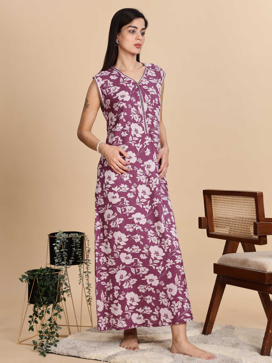 Teal violet sleeveless nighty dress for women