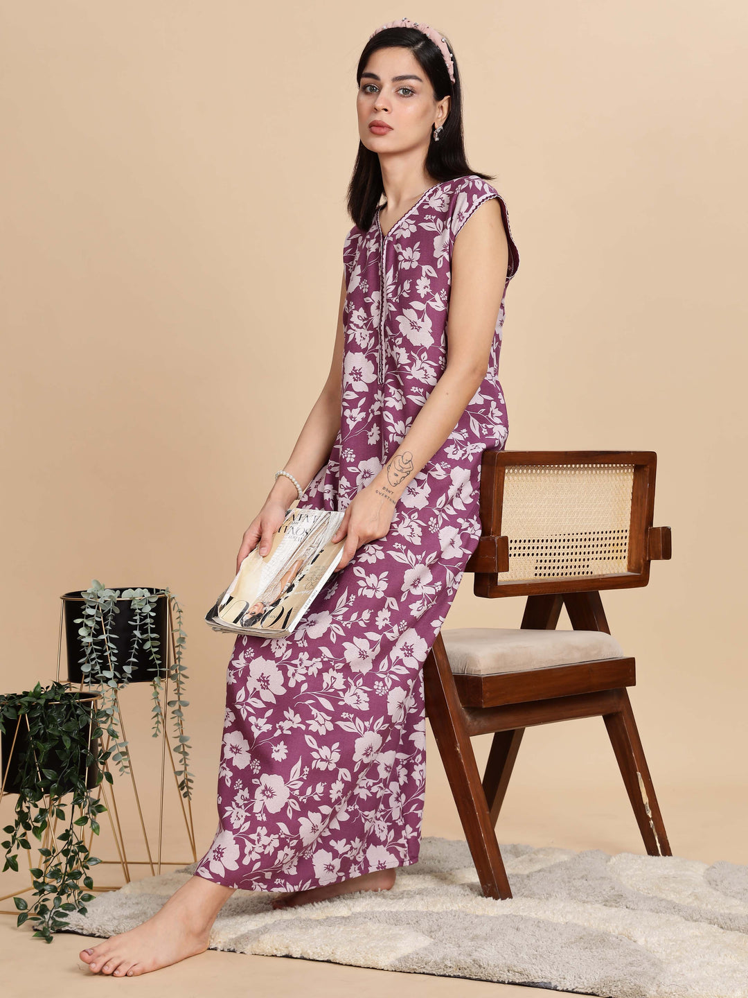 Teal violet sleeveless nighty dress for women