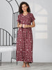 Petal Wine Alpine Floral Night Dress For Women with Elegant Pleats