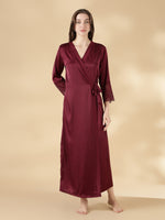 Satin Lace Nighty with Matching Robe in Wine Rose