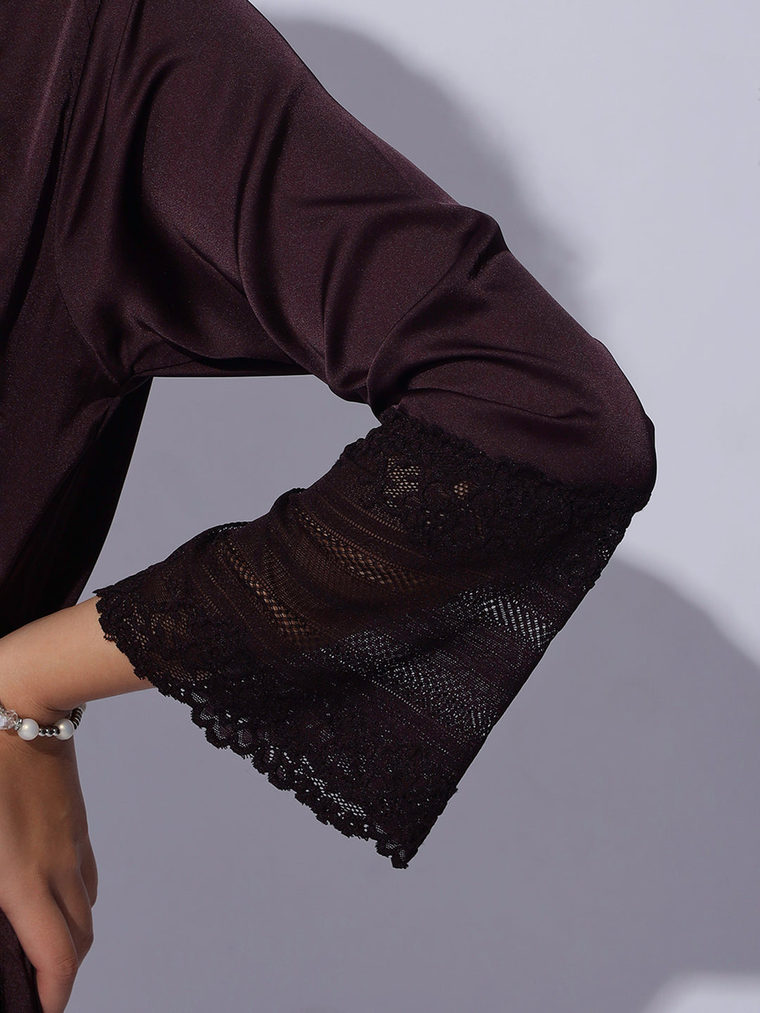 Satin long robe and night gown set in rich cocoa wine shade