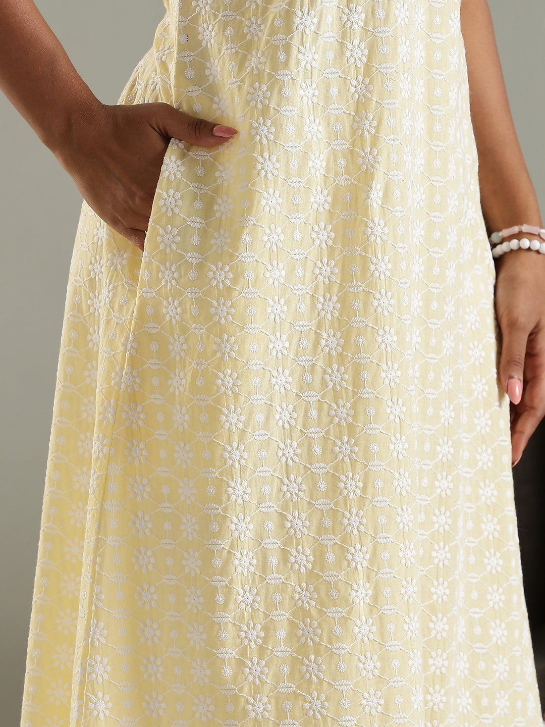 Yellow cotton chikankari best daily wear nighty for women
