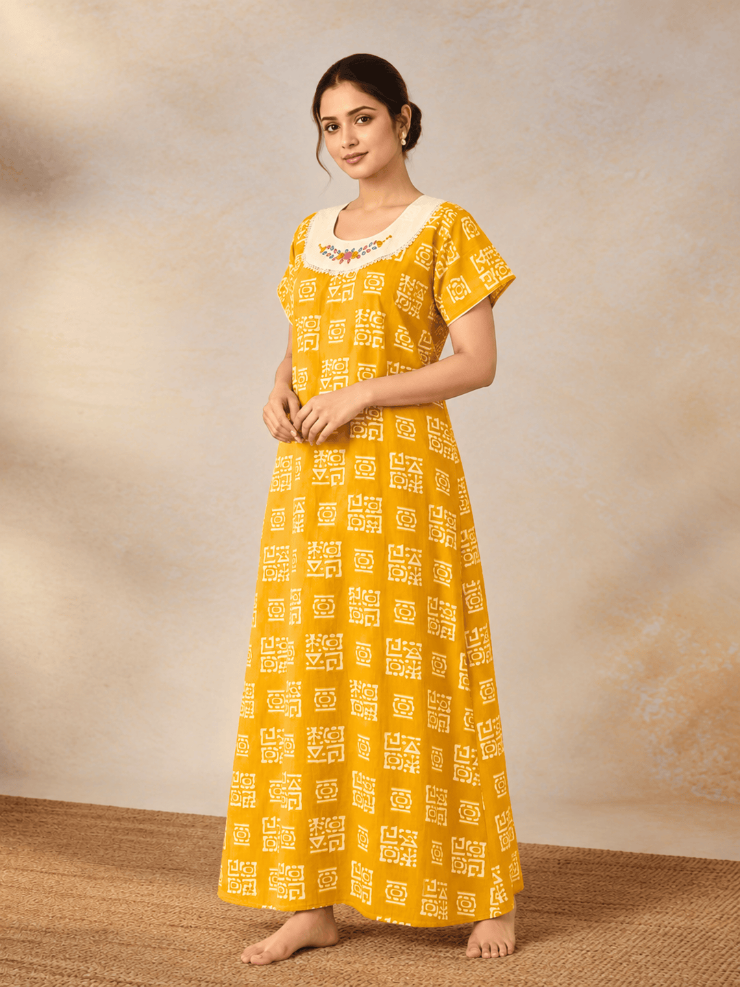 Pure cotton A line batik nighty dress for women online