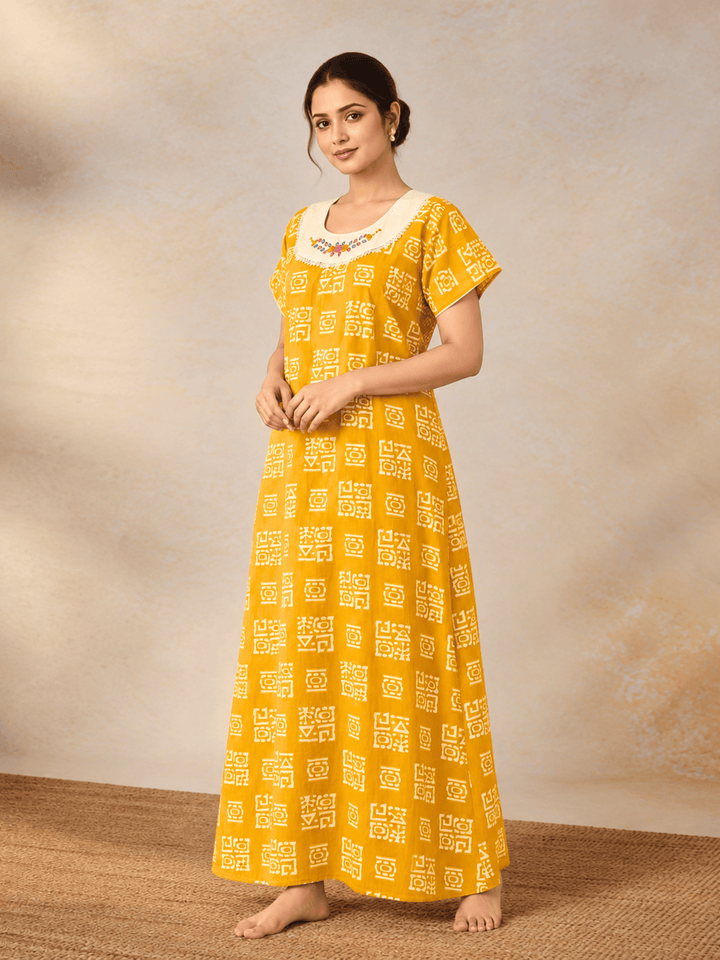Pure cotton A line batik nighty dress for women online