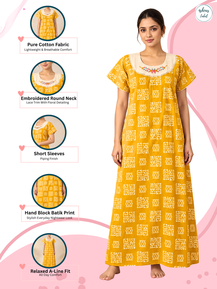 Pure cotton A line batik nighty dress for women online