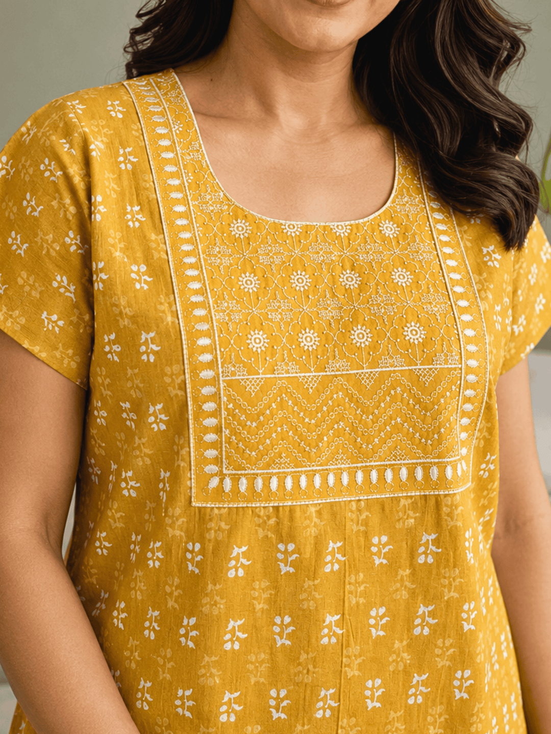 Utsav yellow pure cotton nightydress for women online