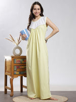 Saheli Pure Cotton Sleeveless Pleated Nighty for Women Polka Yellow