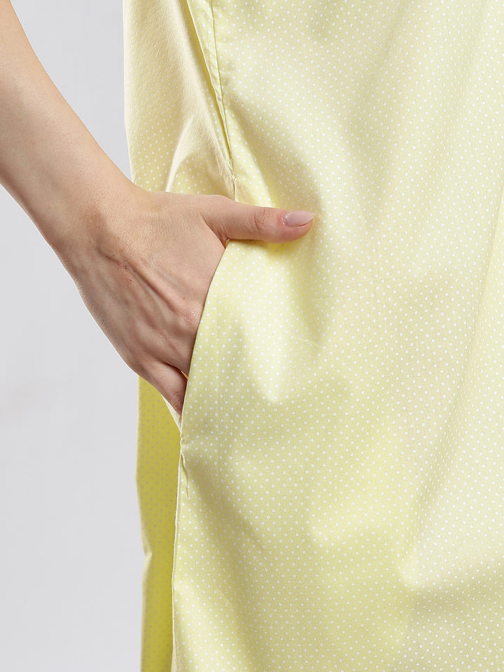 Pure cotton yellow sleeveless nighty for women