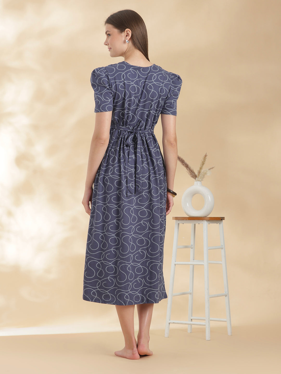 Curly blue zipless maternity feeding nighty for women