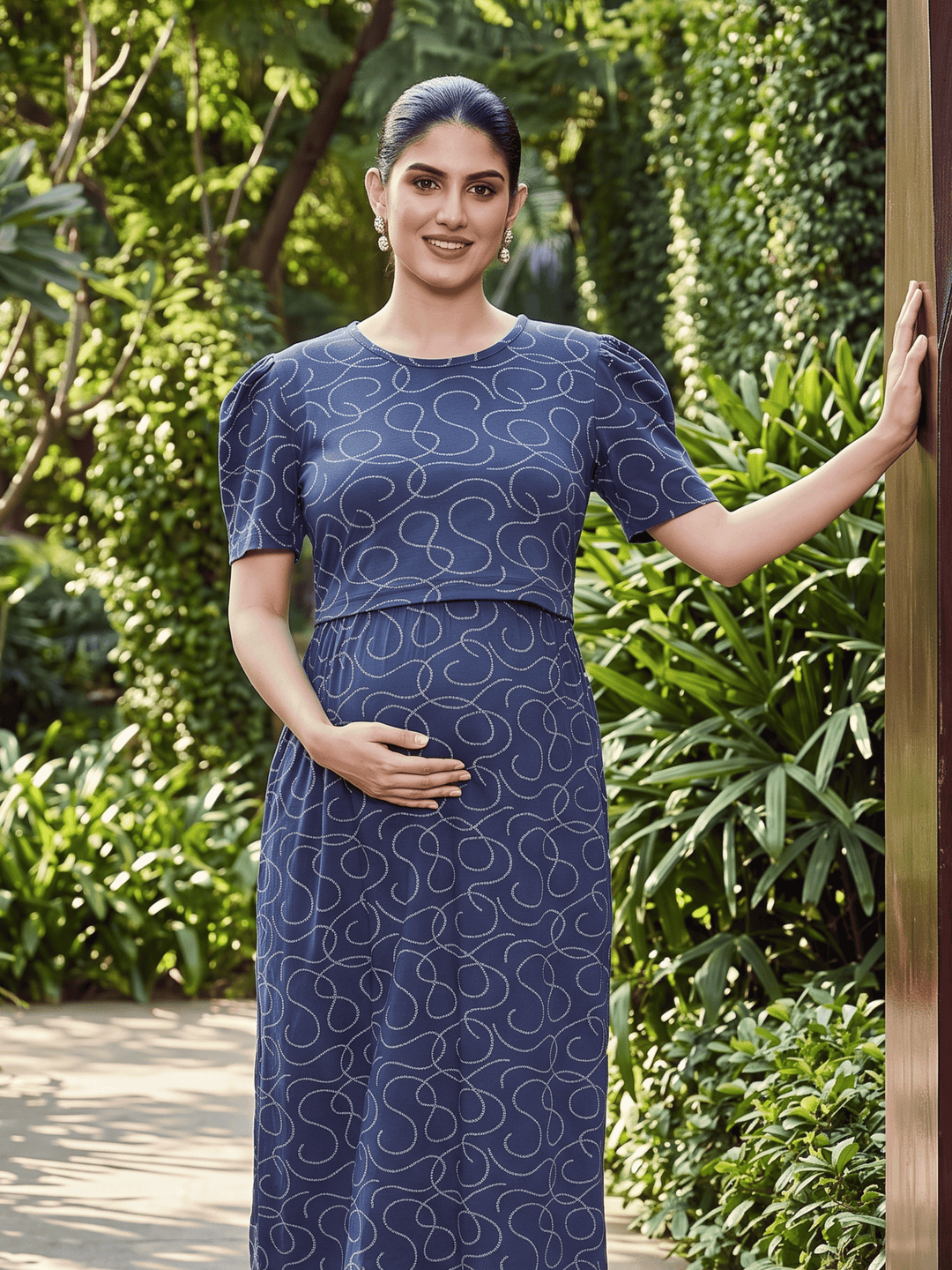 Grey floral zipless maternity nighty for women online