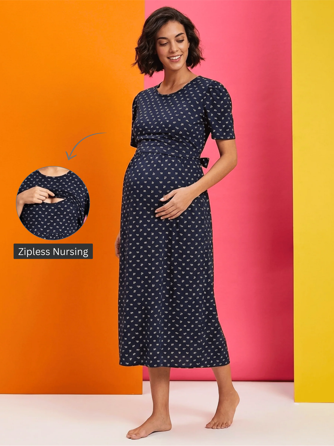 Jasmine blue floral comfy maternity nighty for women