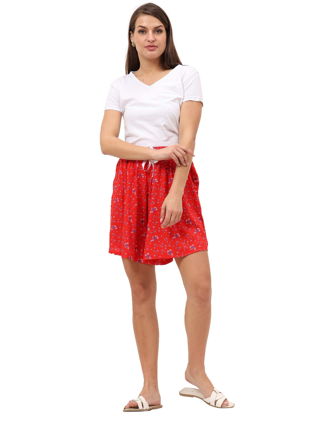  Shorts  Red Rayon All Over Print Shorts | Print Shorts womens- 9shines label 