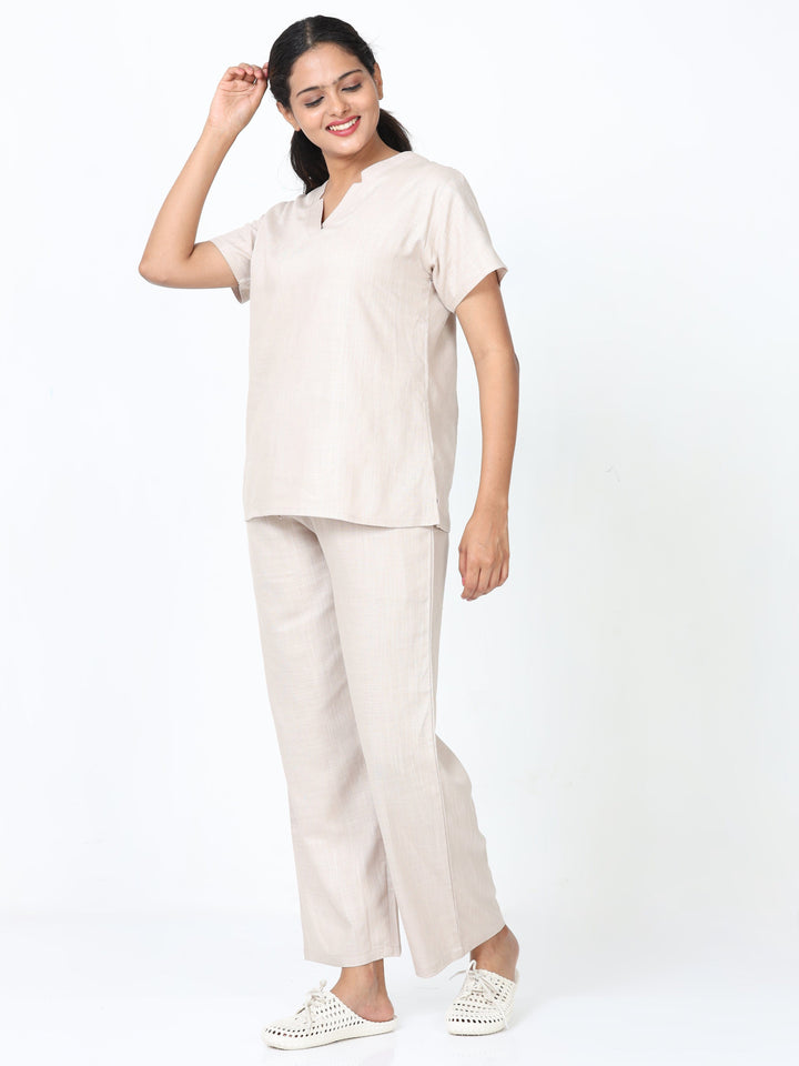 Stylish Oyster Linen Slub Co-ord Set for Women