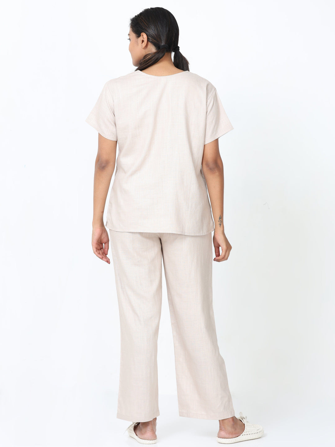 Stylish Oyster Linen Slub Co-ord Set for Women